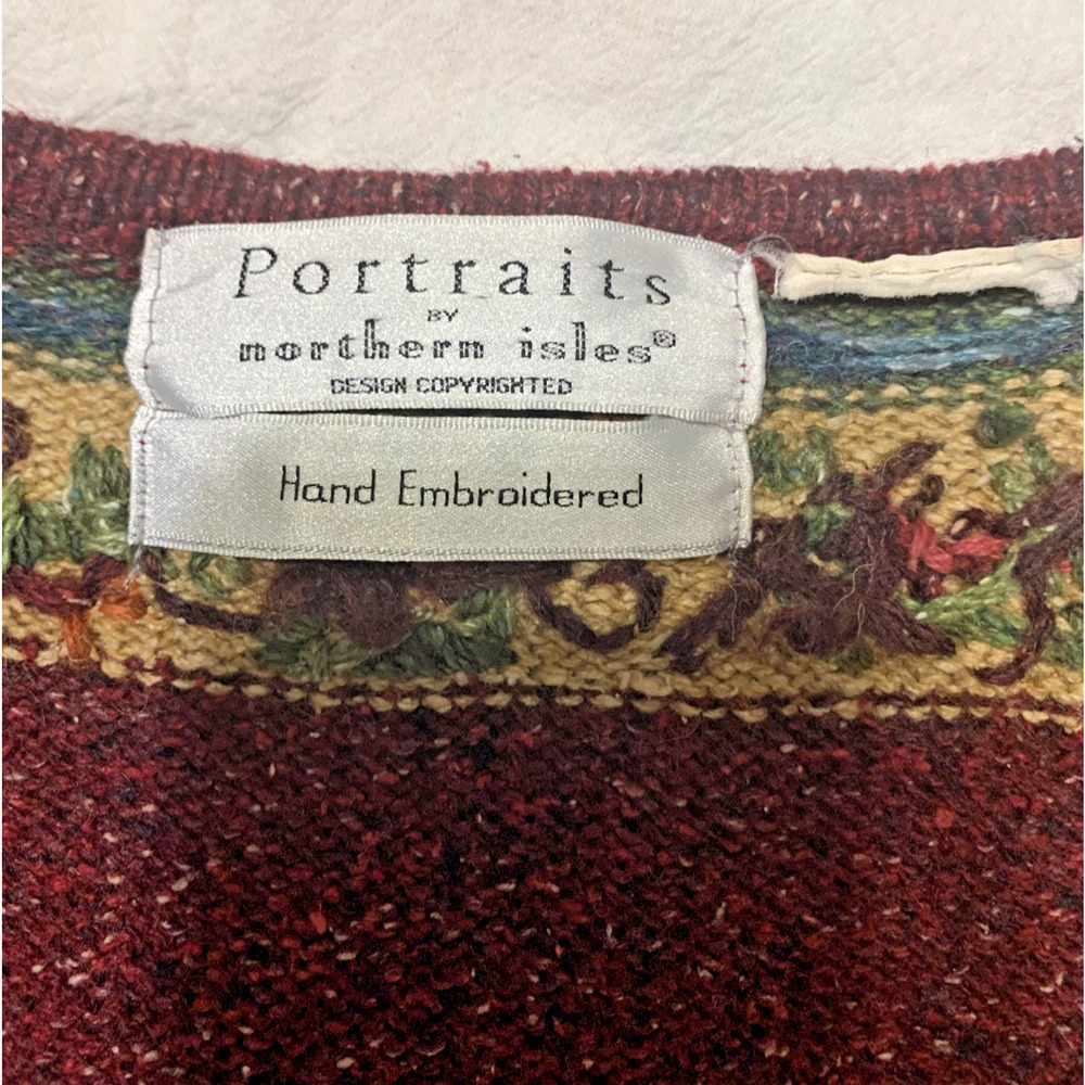 Vintage Signature Northern Isles Cardigan - Hand Embroidered Floral Red Grandma - Picture 7 of 11
